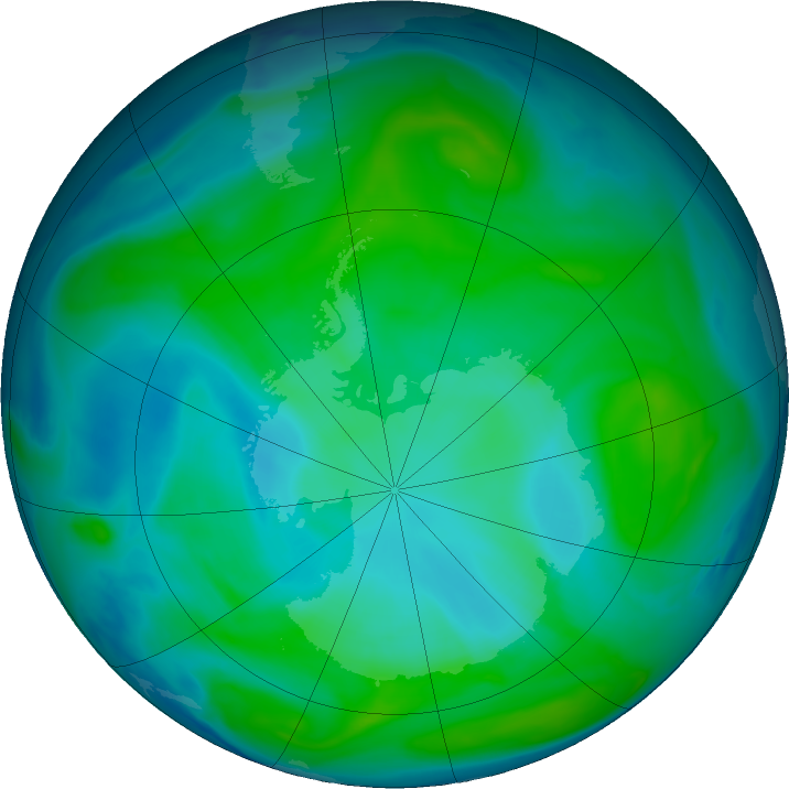Antarctic ozone map for 14 January 2017